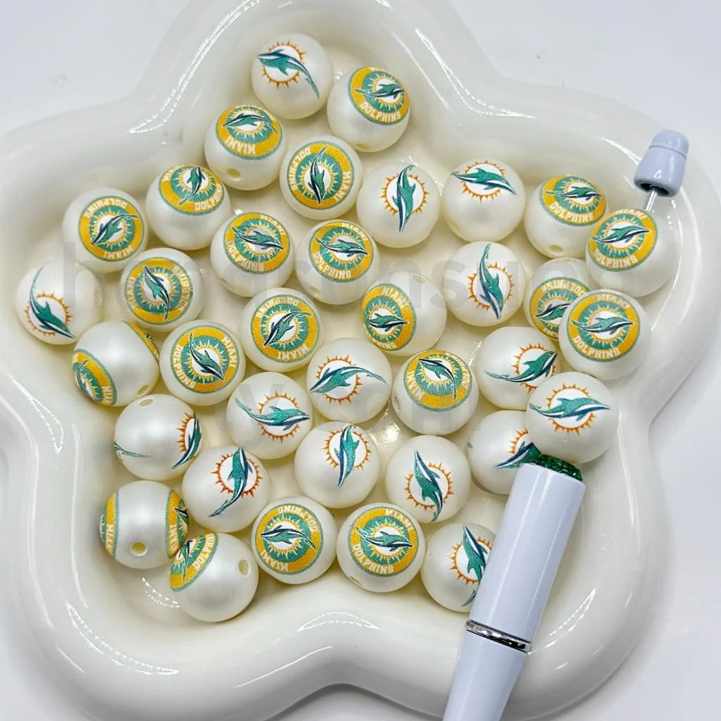 Frosted Matte White 16MM Sports Football Team Round Acrylic Beads