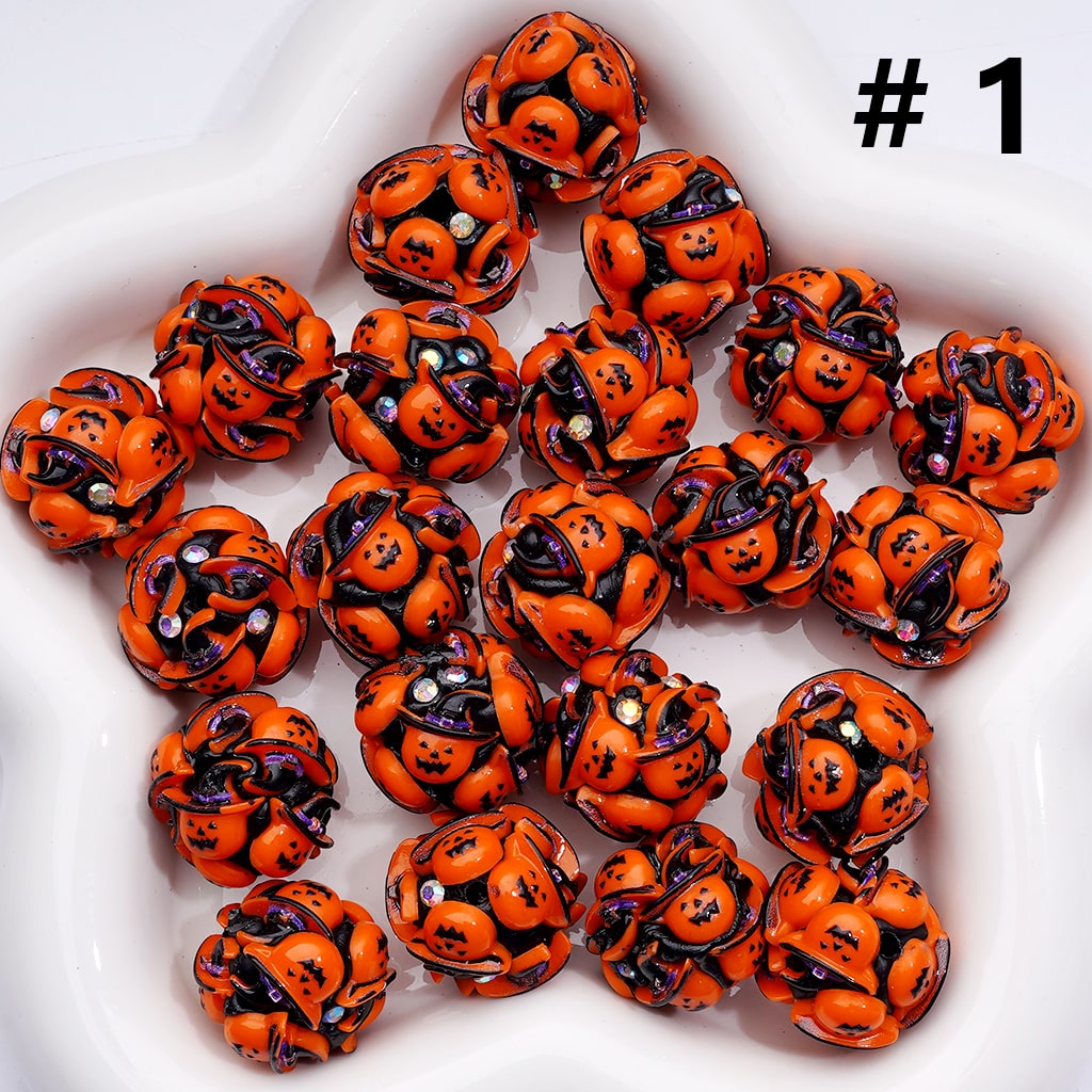 Halloween Mix with Clown, Ghost Face, Pumpkin & Wizard Hat Clay Beads 20MM