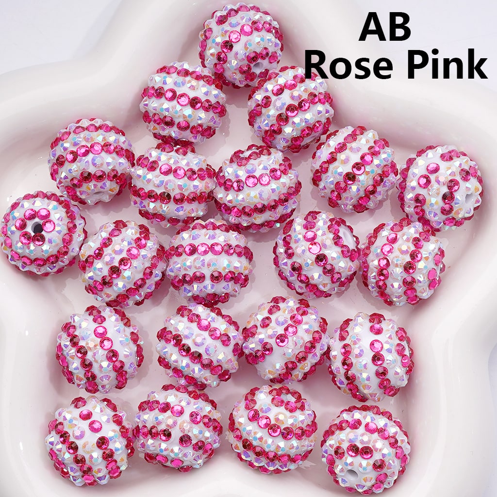 Double Color Striped Round Acrylic Beads with Shiny Rhinestones, 20MM