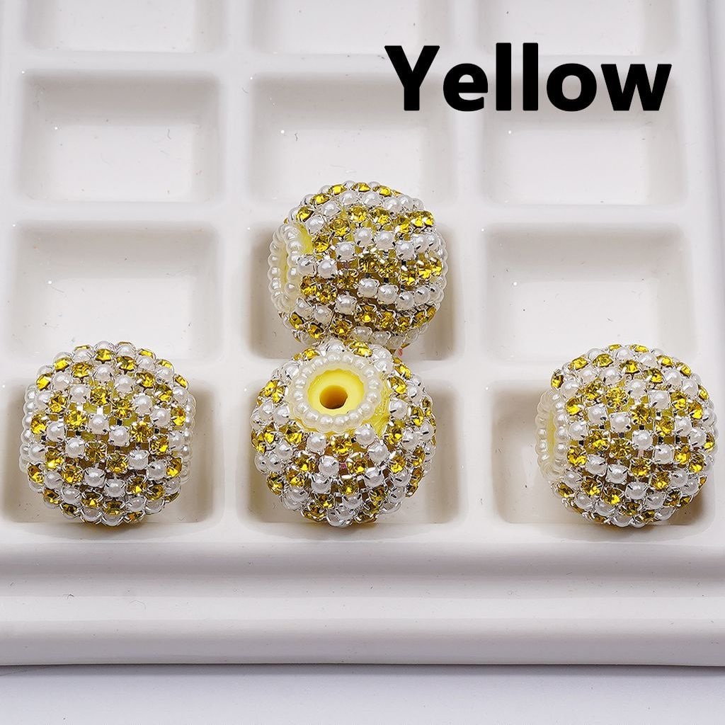 White Pearls Round Acrylic Beads Multi-Color Shiny Rhinestones 20MM