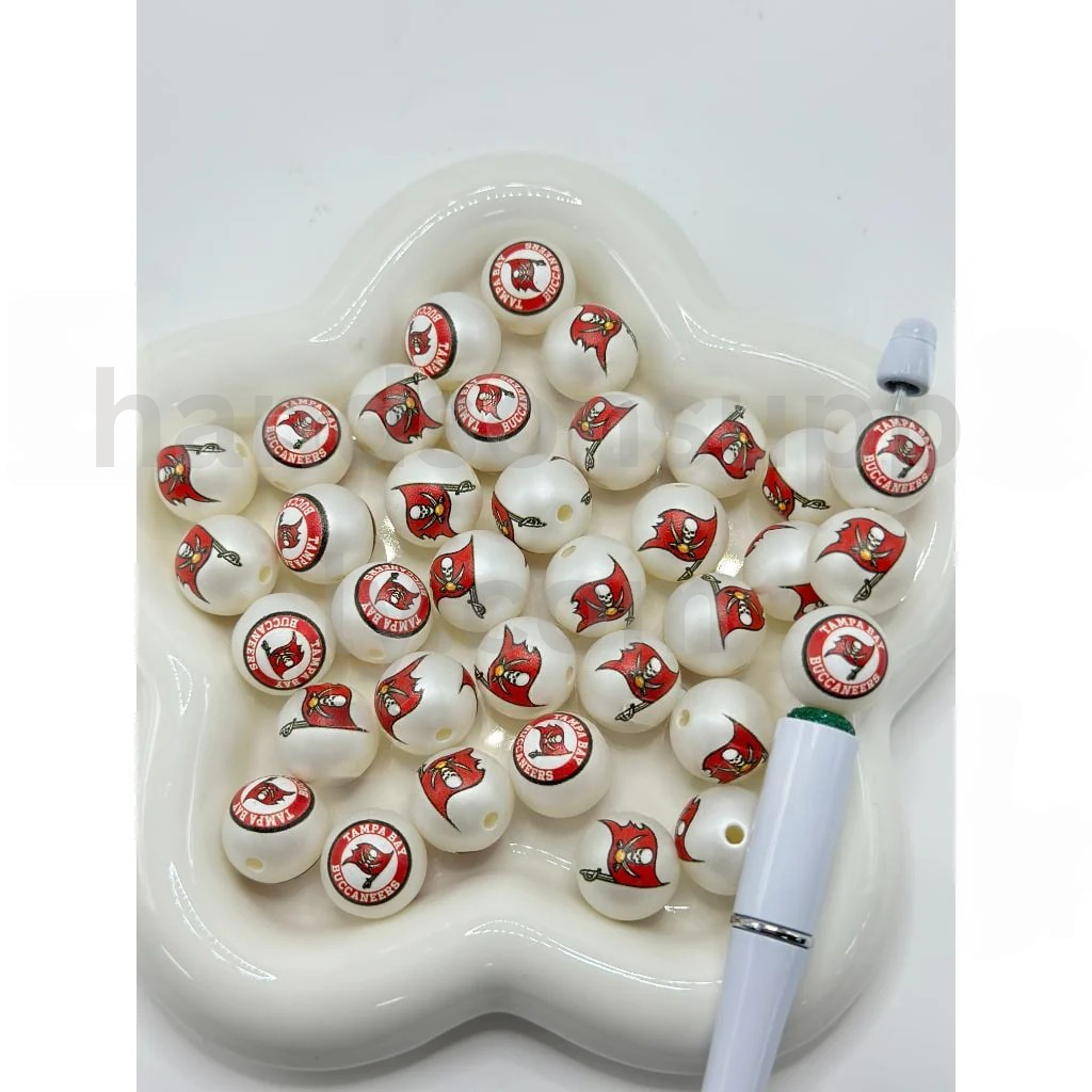 Frosted Matte White 16MM Sports Football Team Round Acrylic Beads
