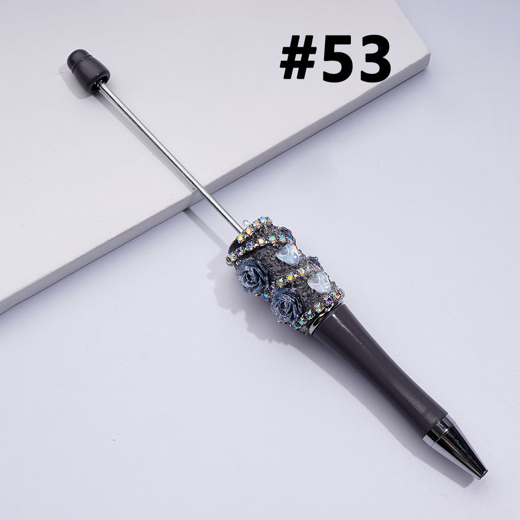 Beadable Luminous Pens with Mini Flower Shiny Rhinestones, in Solid Colors Chain, and Heart Diamond