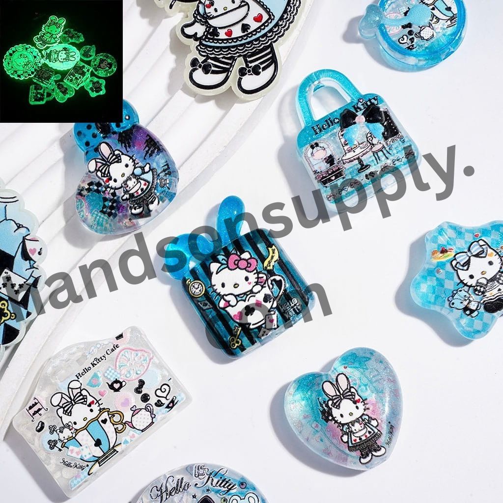 Luminous Adorable Blue Cat Character Poker-Themed Acrylic Beads & Pendants, Random Mix