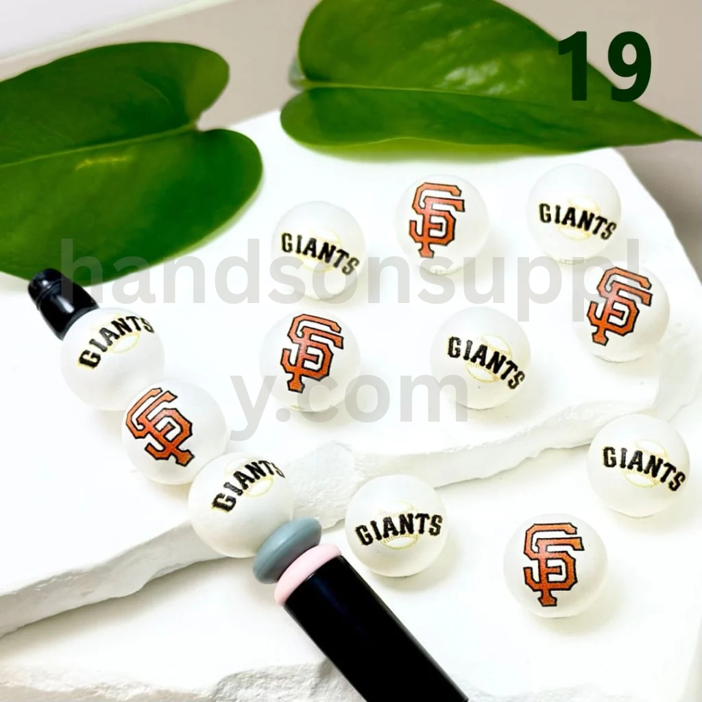 San Francisco Giants Baseball Theme 16MM Frosted White Round Acrylic Beads Random Mix