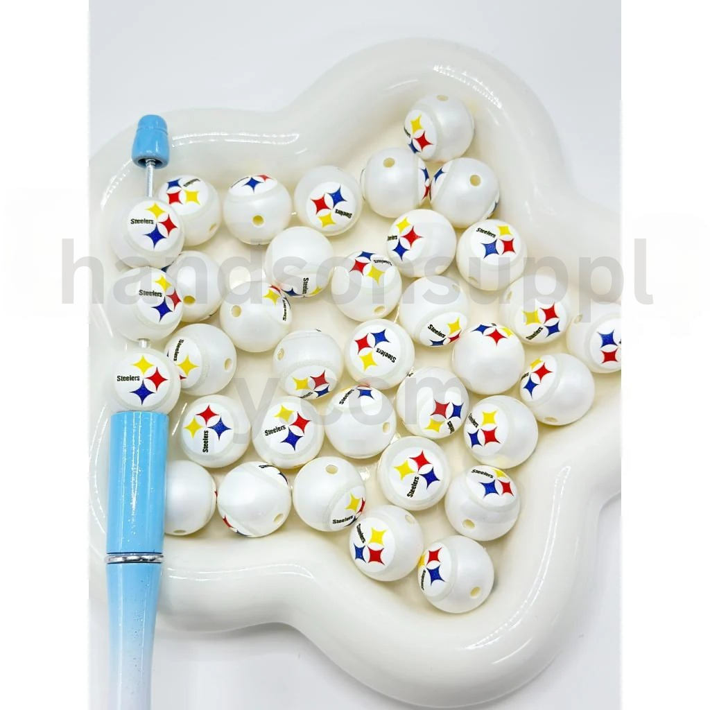 USA America Pittsburgh Steel City Team Football Theme White Round 16MM Mix Frosted Acrylic Beads