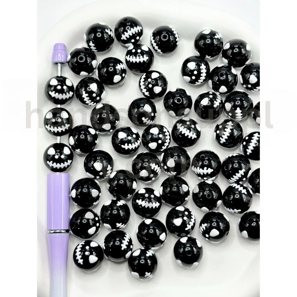 Skeleton Couple Skellington Face with Hand Print Black Round 16MM Halloween Acrylic Beads