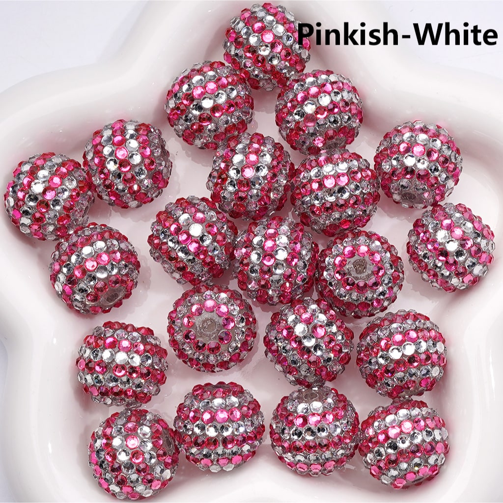 Double Color Striped Round Acrylic Beads with Shiny Rhinestones, 20MM