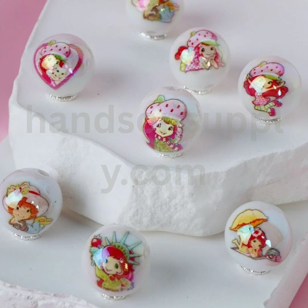 UV Coated White Round Berry Girl 16MM Acrylic Beads Random Mix