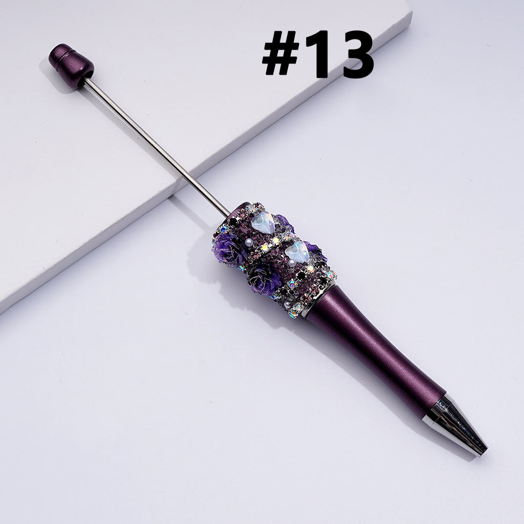Beadable Luminous Pens with Mini Flower Shiny Rhinestones, in Solid Colors Chain, and Heart Diamond