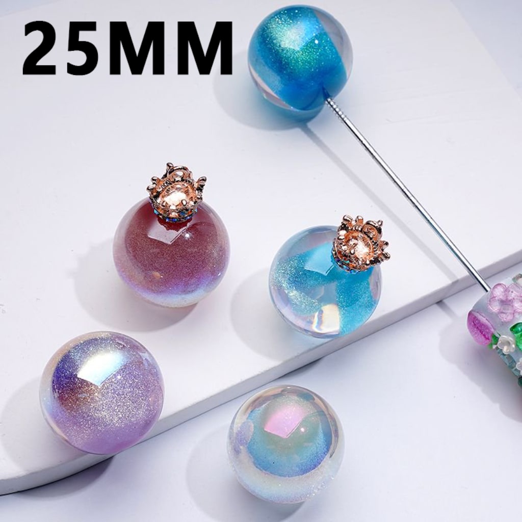 Dazzling Glitter UV Coating Clear Round Acrylic Beads, 25MM, Random Mix