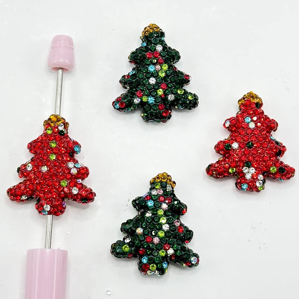 Clay Christmas Tree Beads with Rhinestones, 26mm x 30mm FW