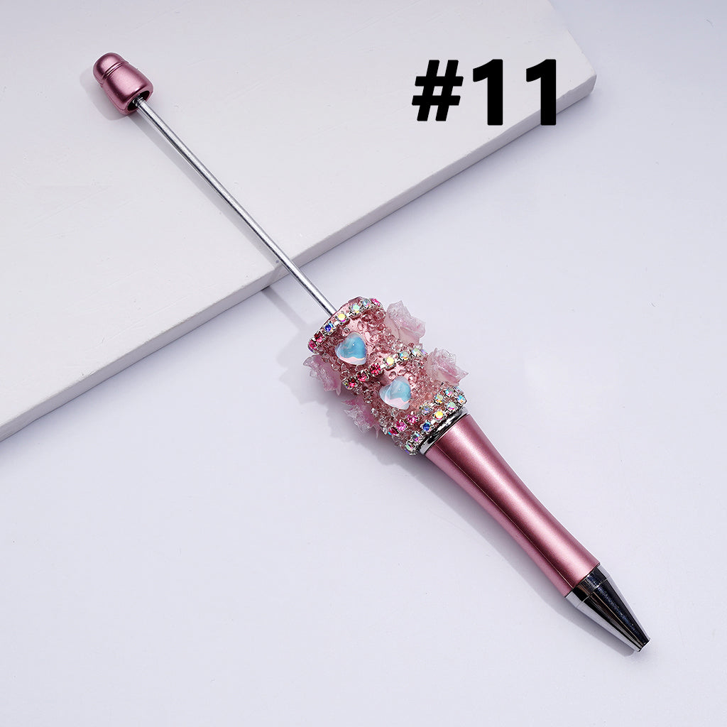 Beadable Luminous Pens with Mini Flower Shiny Rhinestones, in Solid Colors Chain, and Heart Diamond