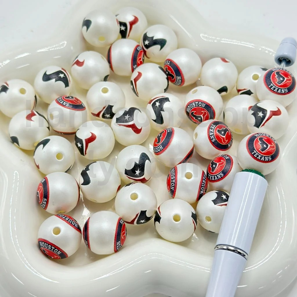 Frosted Matte White 16MM Sports Football Team Round Acrylic Beads