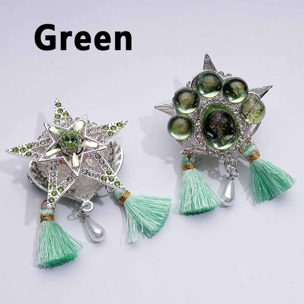 Elegant Silver Alloy Star Leaf Adorned with Clear & Multi-Color Sparkling Rhinestones, Mini Bubble Balls & White Pearl Tassel Pendant Embellished with Acrylic Beads Approx. 46x64MM