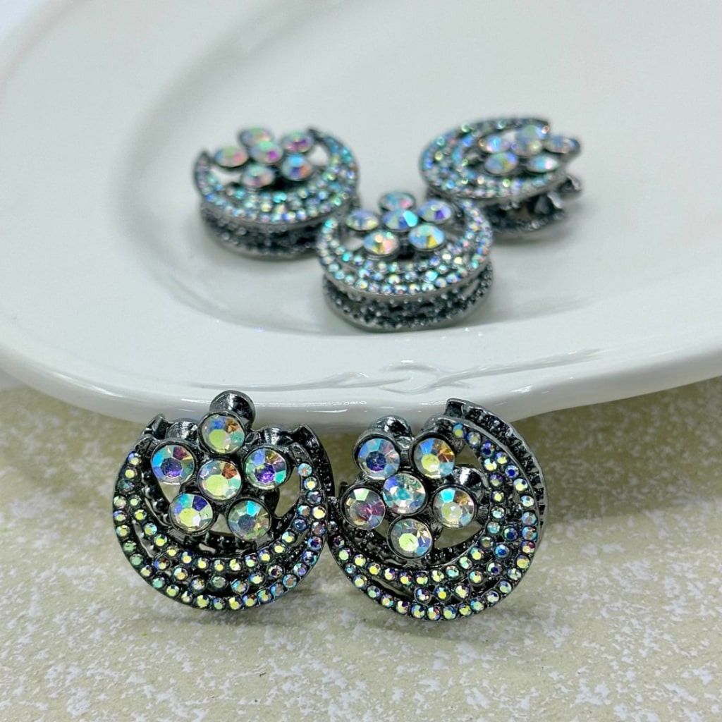 Bling Bling Alloy Cresent Moon Flower with Fancy Exquisite Shiny Rhinestones Beads, Around 24*24MM