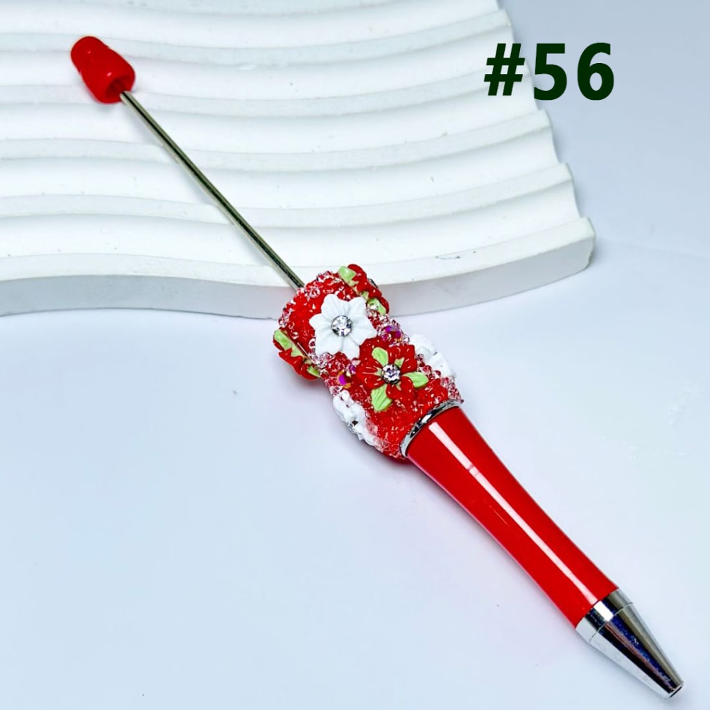 Mini Cute DIY Beadable Pen with Flowers Clear Rhinestone Inside Shiny Pearls in Solid Color
