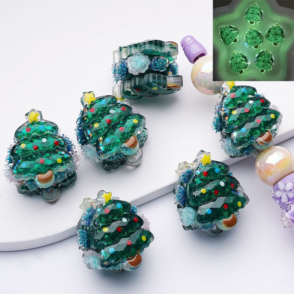Luminous Christmas Tree with Star and Shiny Flowers Clay Beads 31*29MM AB Rhinestones