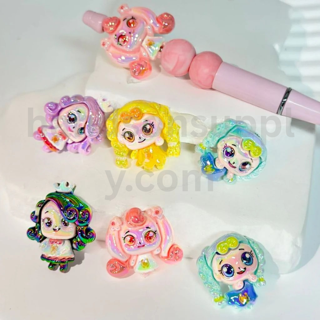 Cute Big-Eyed Girl with Braids UV Finish Acrylic Beads Around 32×30MM