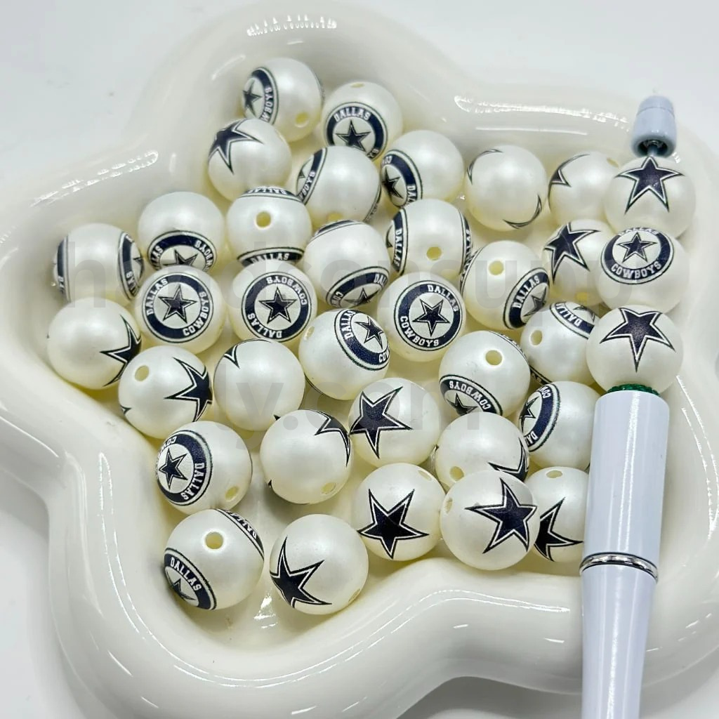 Frosted Matte White 16MM Sports Football Team Round Acrylic Beads