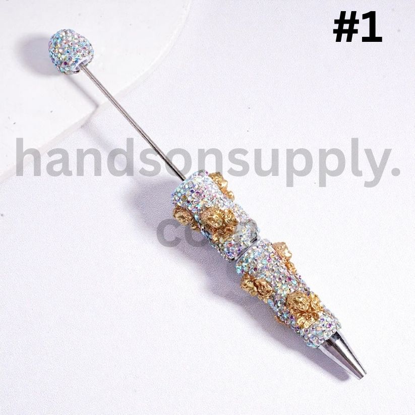 Gold Cupid Wings Beadable Clay Pen with AB Rhinestones