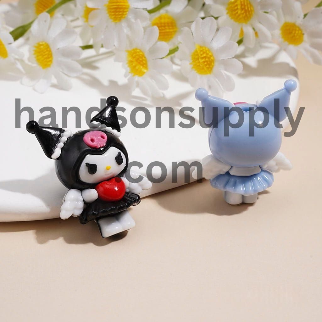 Cute Evil Girl Character with Red Heart White Angel Wings Design PVC Soft Rubber Beads Height 32MM, Random Mix