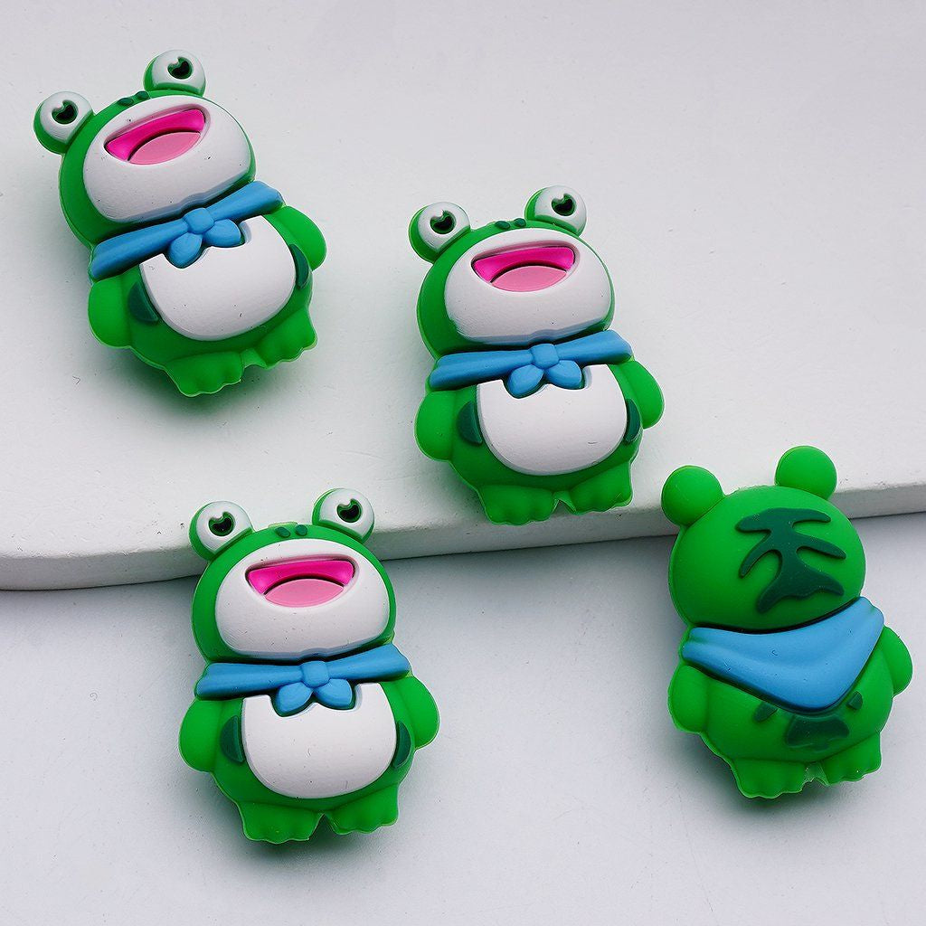 3D Green Frog Charms with Big Eyes Cute Animal Acrylic Silicone Beads, Random Mix