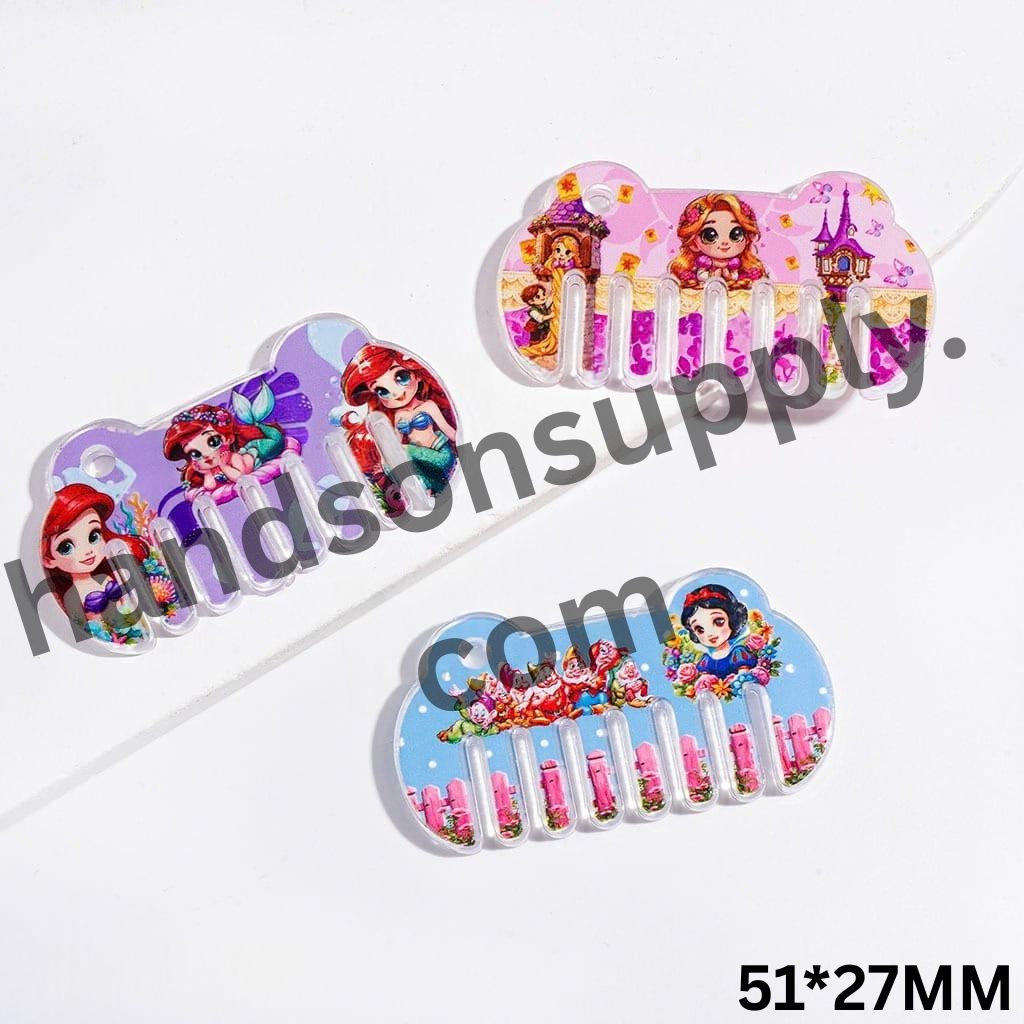 Classic Royal Princess Character Comb-Shaped Acrylic Pendants, 51*27MM Random Mix