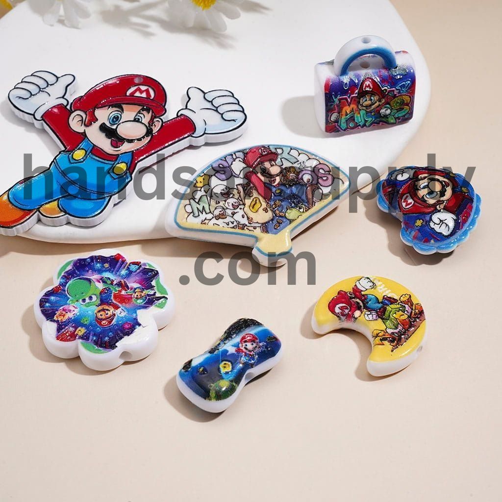 Classic Plumber Game Character Series Acrylic Beads Charm Pendant, Random Mix