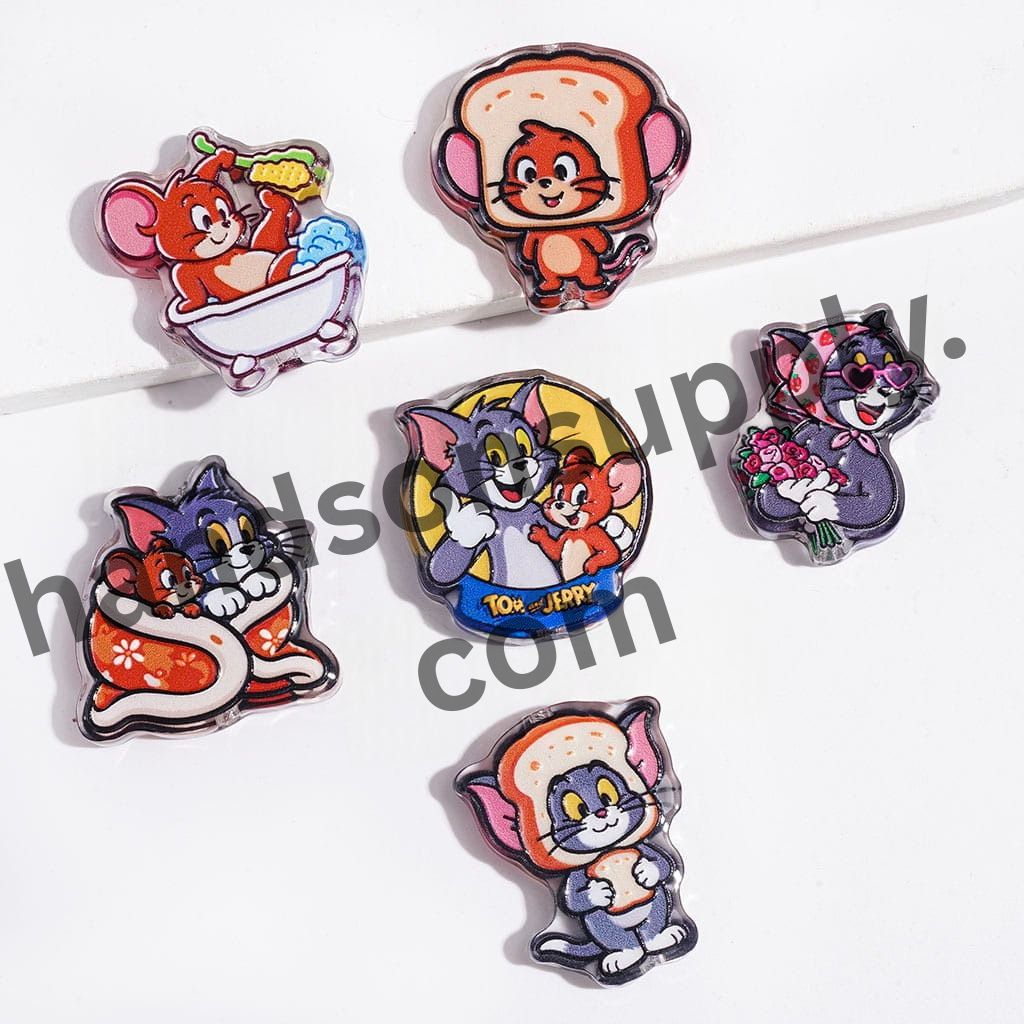 Playful Cat and Mouse Character Adventures with Entertainment & Food Designs Semi-Clear Acrylic Beads, Random Mix
