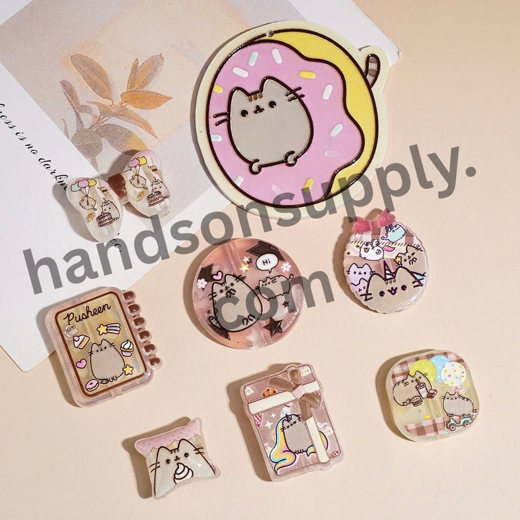 Chubby Tabby Cat Character & Desserts Printed Acrylic Beads Pendants, Assorted Designs, Random Mix