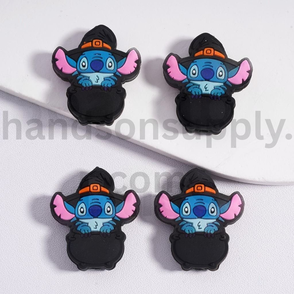 Luminous Cute Stitc with Wizard Hat in Black Cauldron, Halloween Special Silicone Focal Beads