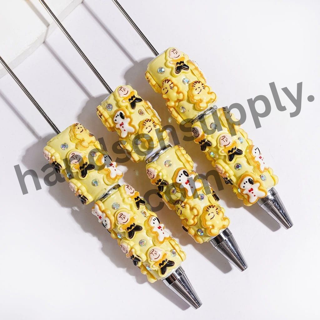 Funny Dog & Bald Boy Character with Sparkling AB Rhinestone Beadable Clay Pens