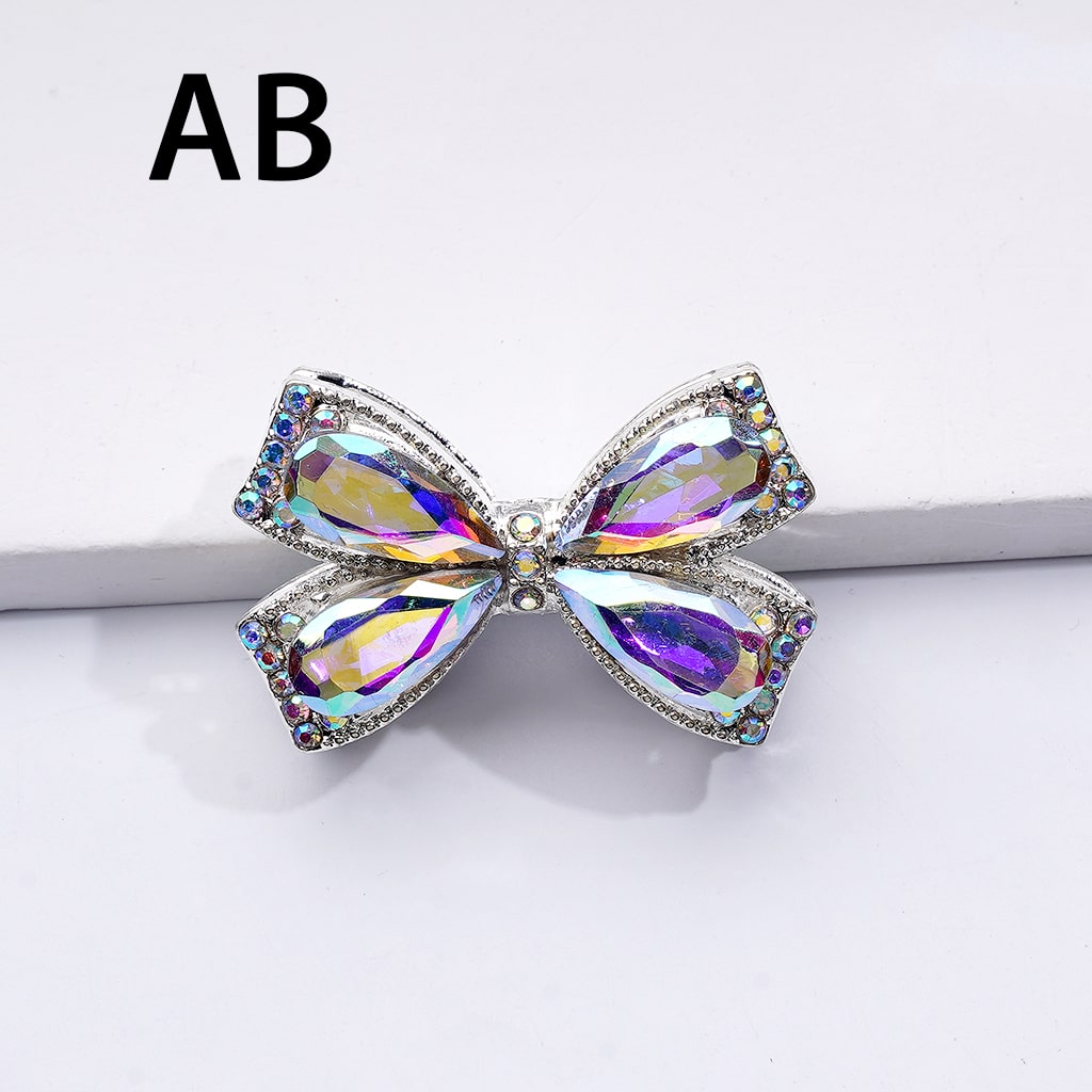 Dazzling Silver Bowknot Beads 24*38MM, Alloy Embellishments with Sparkling Rhinestones