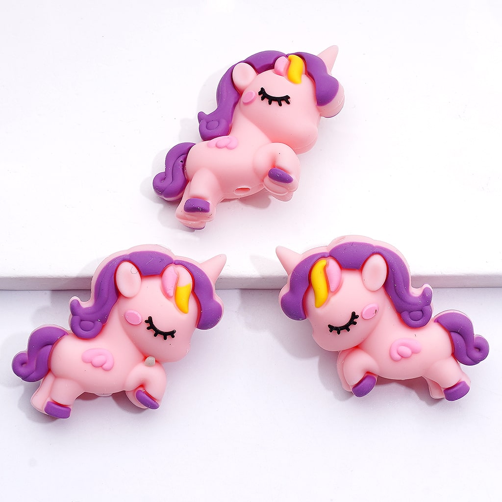 3D Unicorn Purple Mane & Tail Silicone Focal Beads Multi-Color Mix