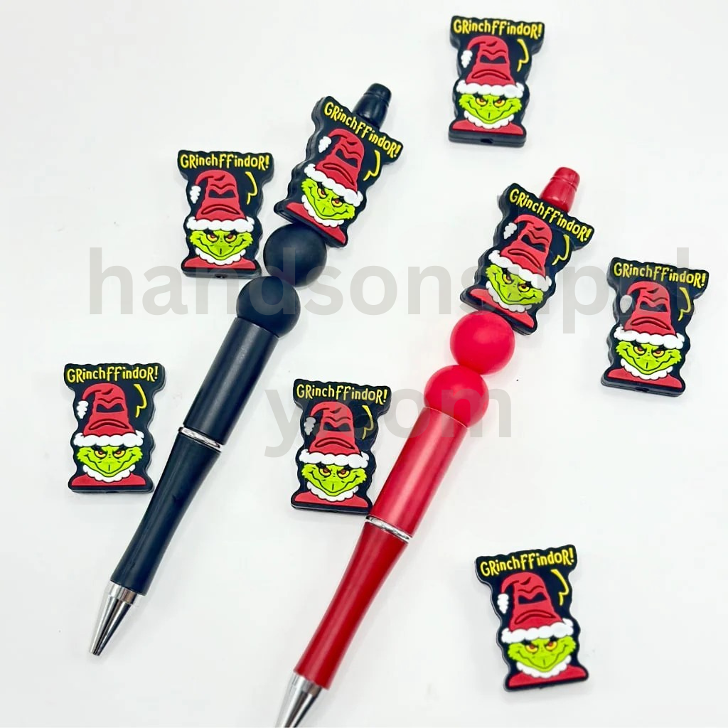 Christmas Green Character with Santa Hat Silicone Focal Beads