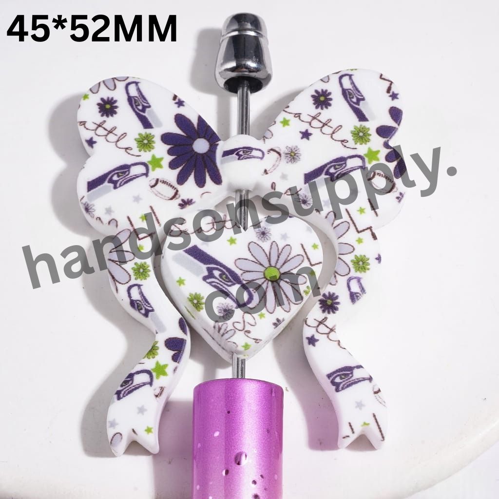 Seattle American Football Team Collection with Heart & Bowtie-Shaped Silicone Focal Beads, 45*52MM