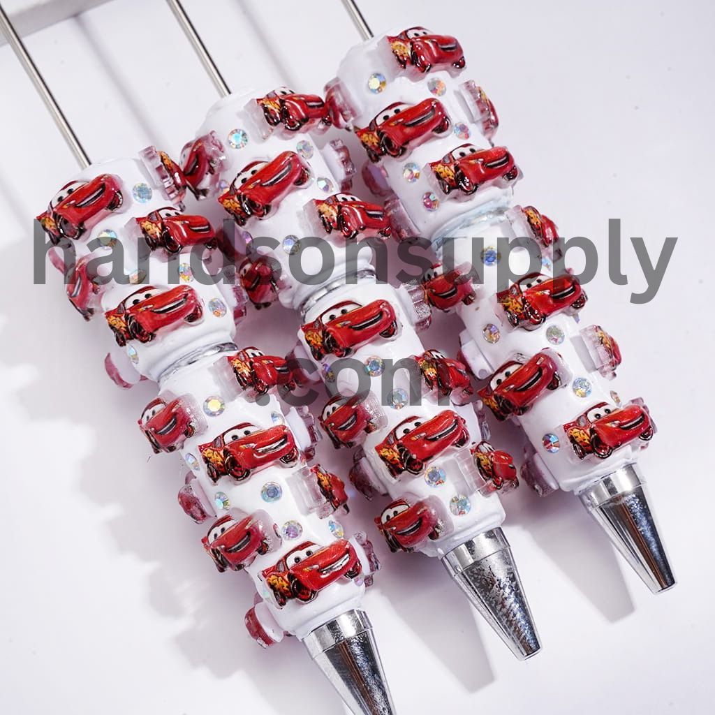 Red Sports Car Character Beadable Clay Pen with AB Rhinestones, Sport Theme