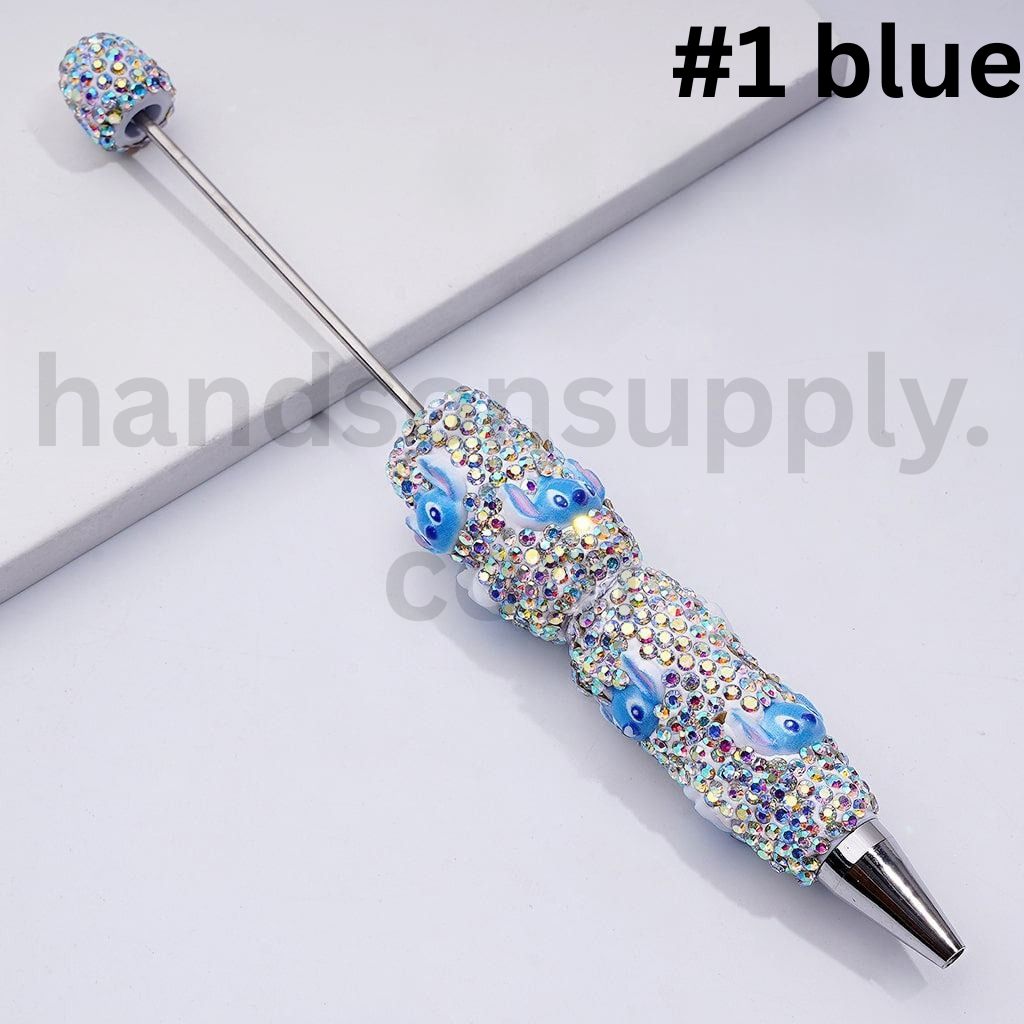 Cute Stitc Head Beadable Clay Pens with Pink Blue AB Rhinestones