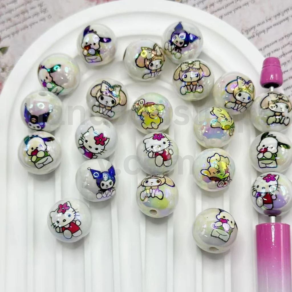 Sanrio Character Theme White Round 16MM Mix UV Finish Acrylic Beads