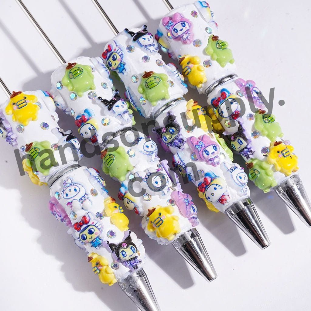 Adorable Cartoon Character and Dog Series and AB Rhinestones, White Beadable Clay Pens