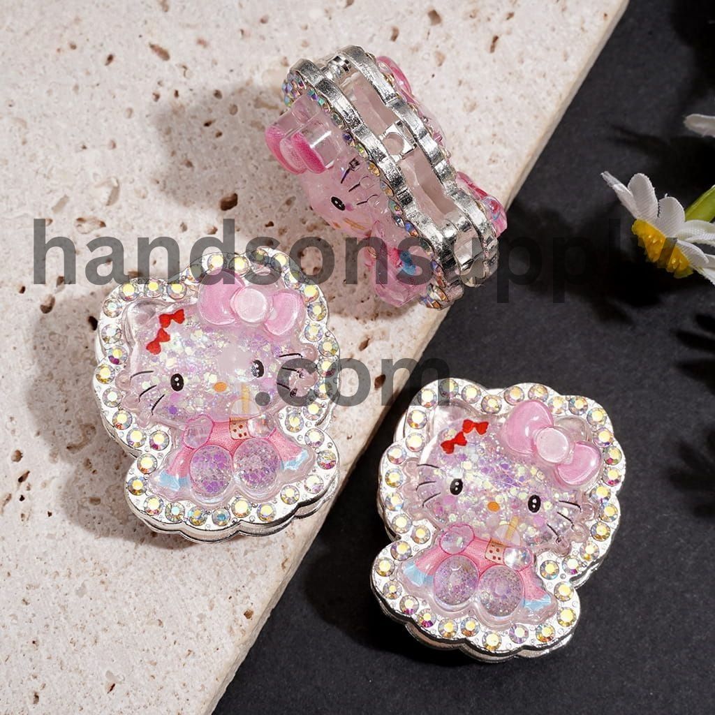 Cute Cat Character Design with Sparkling Glitter Sequins and AB Rhinestones, Silver Metal Beads