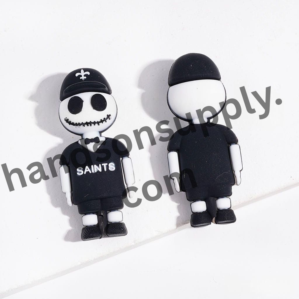 3D Skull Wearing a NOLA American Football Team Jersey and Matching Hat Silicone Focal Beads, 44MM Height