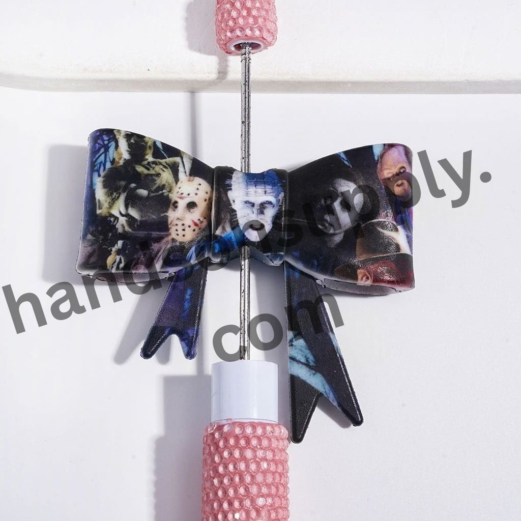 UV-Printed Spooky Halloween Horror Character Soft Bowtie Shape Silicone Focal Beads, 53*59MM