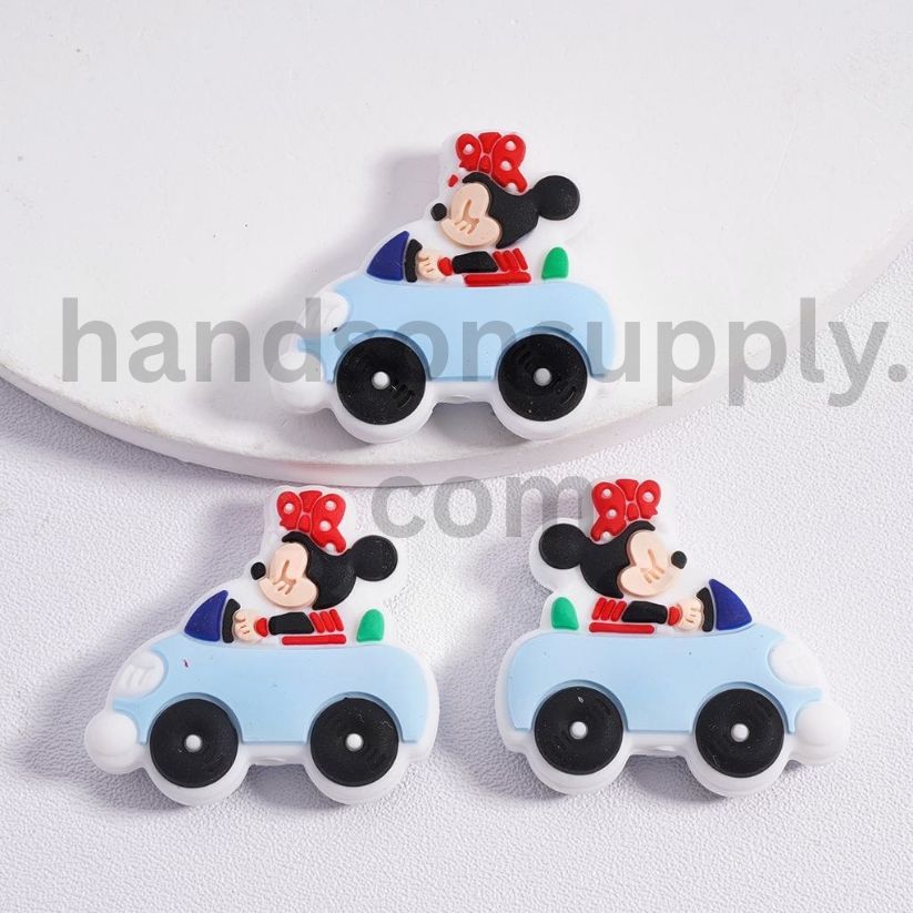 Cute Character Driving Charms Chibi Mickey & Minnie Mouse in Car Silicone Focal Beads