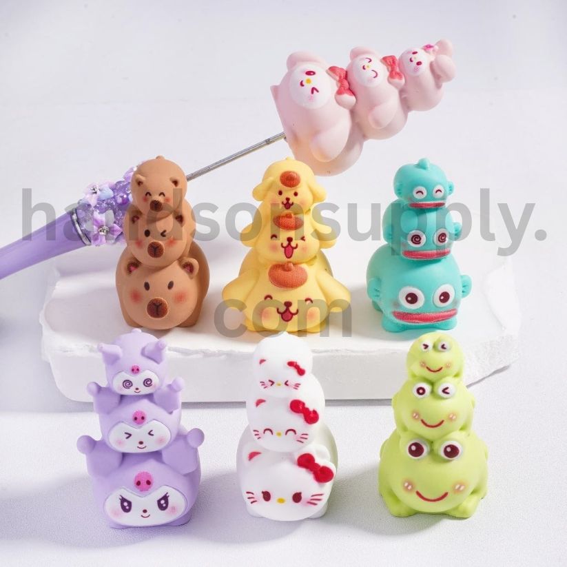Hello Kitty, Jenga, Capybara & Sanrio Favorites Cute Icons Set Acrylic Beads Pen Toppers Pendants Jewelry Accessories