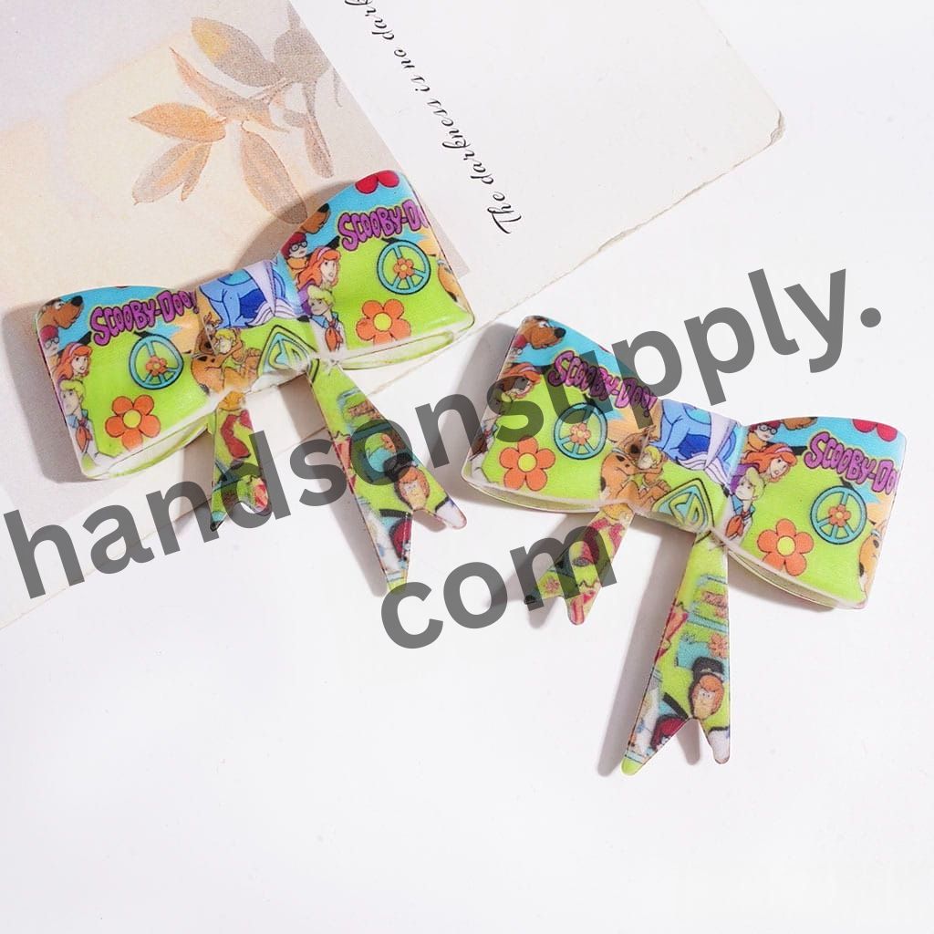 UV-Printed Silly Dog Character Designs Bowtie-Shaped Silicone Focal Beads, 53 × 59MM