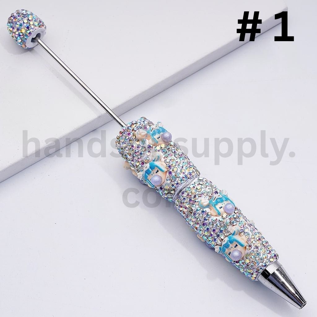 Cute Po Mar Girl Design with White Pearls & AB Rhinestones Decorative Style Clay Pens