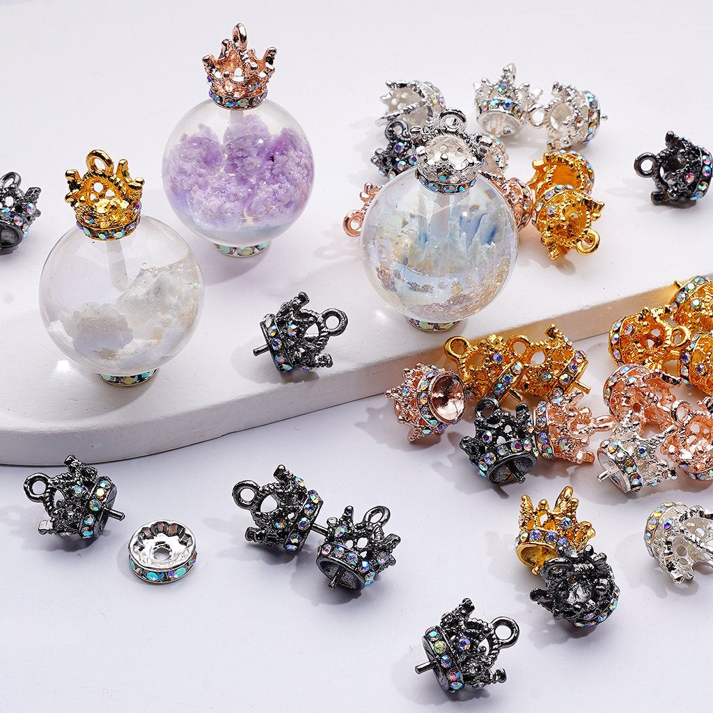 Elegant Fancy Crown Pendant with AB Rhinestones Alloy Hanger Ring Jewelry Charm, Random Mix, 10MM