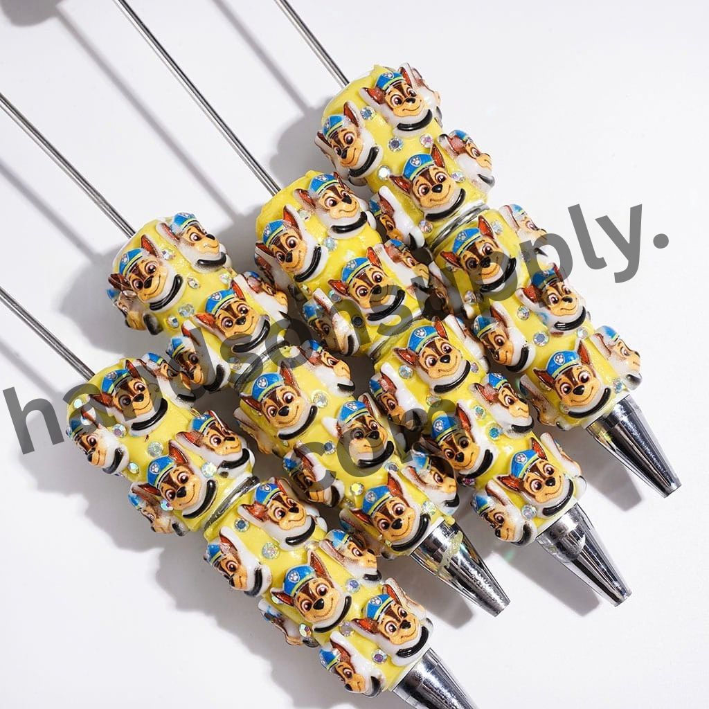Brave Police Dog Character with Sparkling AB Rhinestone Beadable Clay Pens