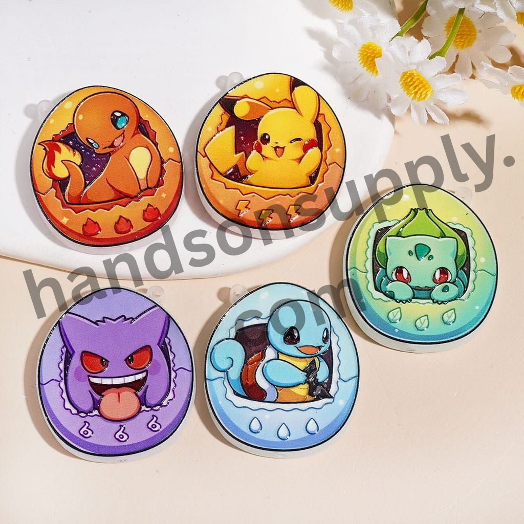 Cute Mini Monster Character Series Flat Egg Shape Acrylic Beads, 33*37MM, Random Mix